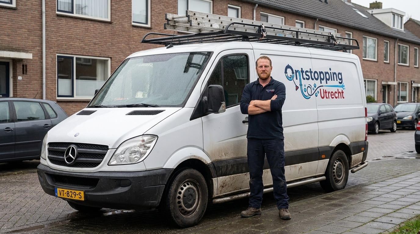 Servicewagen en monteur van Ontstopping Utrecht in een woonwijk in Utrecht